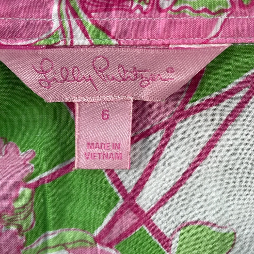 Lilly Pulitzer Pink and‎ Green Floral Cotton Long Sleeve Blouse - Picture 7 of 8